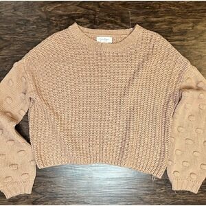 Jessica‎ Simpson Blush Pink Chunky Knit Crop Sweater Balloon Sleeves Size S